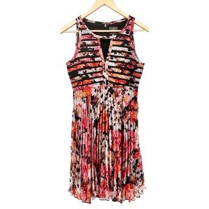 Adrianna Papell Pleated Chiffon Mesh Midi Dress Sz 6 Sleeveless Daisy Florals